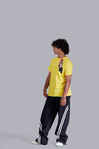 Yellow Dude's Portrait printed round T -Shirt