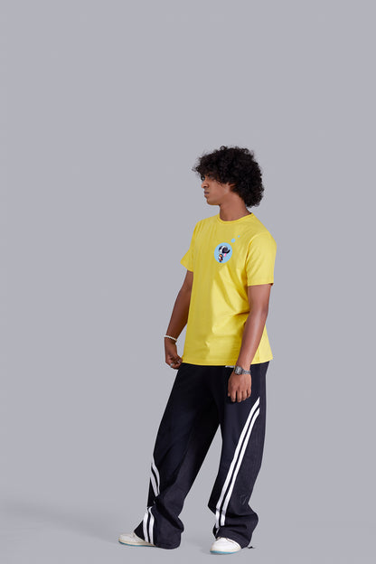 Yellow Printed Round Tshirt For Men